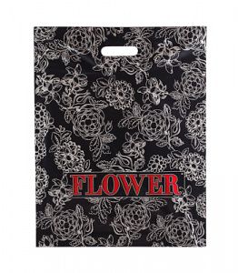 Пакет с вырубной ручкой 38х48 (50) Flower черный